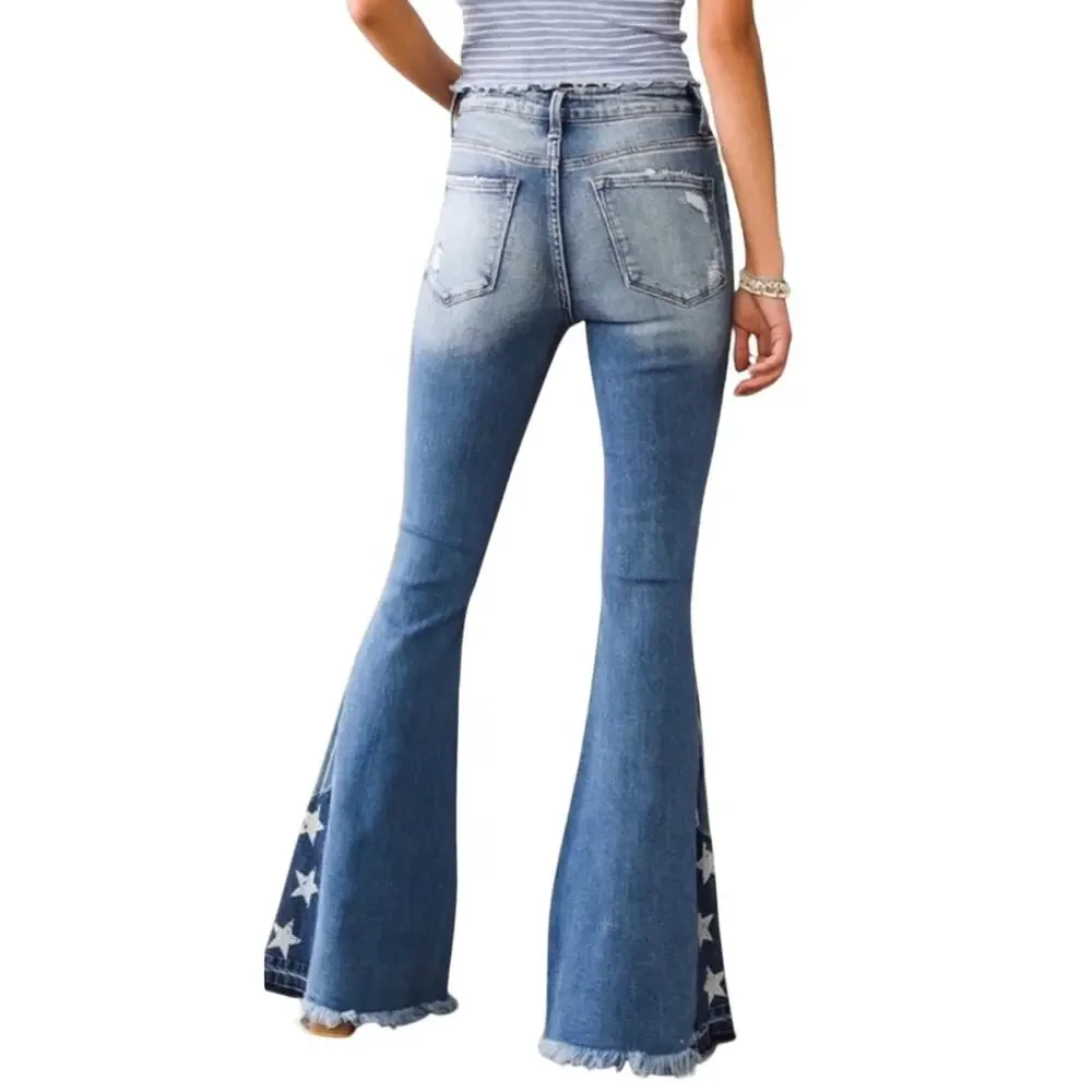 Bridge by GLY High Rise Super Flare Patriotic Jeans, Star Distressed, Size 27 - Picture 4 of 9